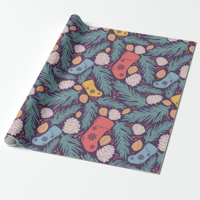 Papier Cadeau Motif classique des ornements de Noël (Déroulé)
