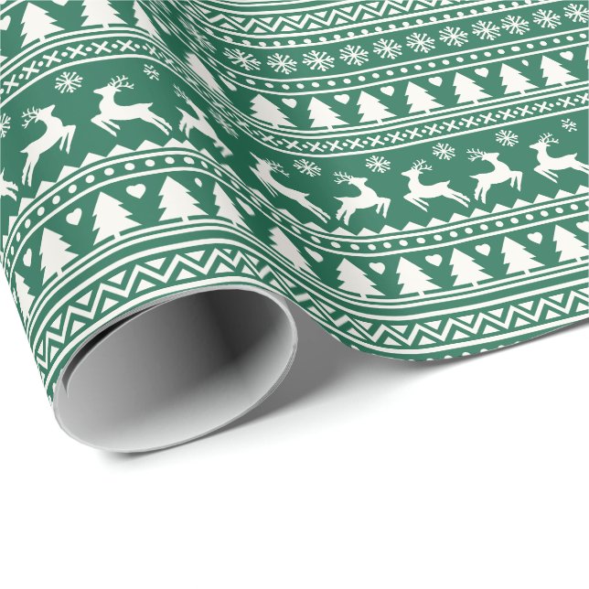 Papier Cadeau Motif classique scandinave de Noël (Coin rond)