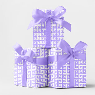 Papier Cadeau Motif clé grec lavande et blanc