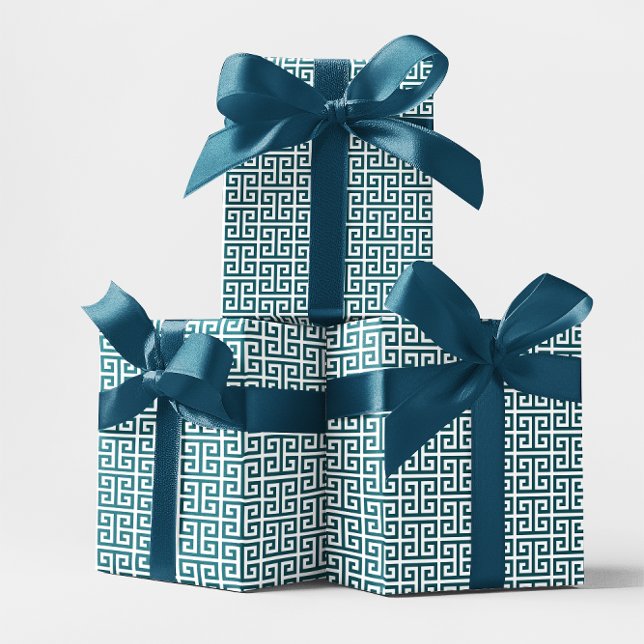 Papier Cadeau Motif clé grec sarcelle foncé et blanc (Dark Teal and White Greek Key Pattern Wrapping Paper)