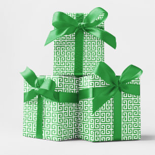 Papier Cadeau Motif clé grec vert et blanc Kelly
