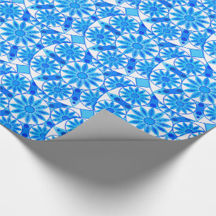 Papier Cadeau Motif, cobalt, turquoise et blanc de mandala