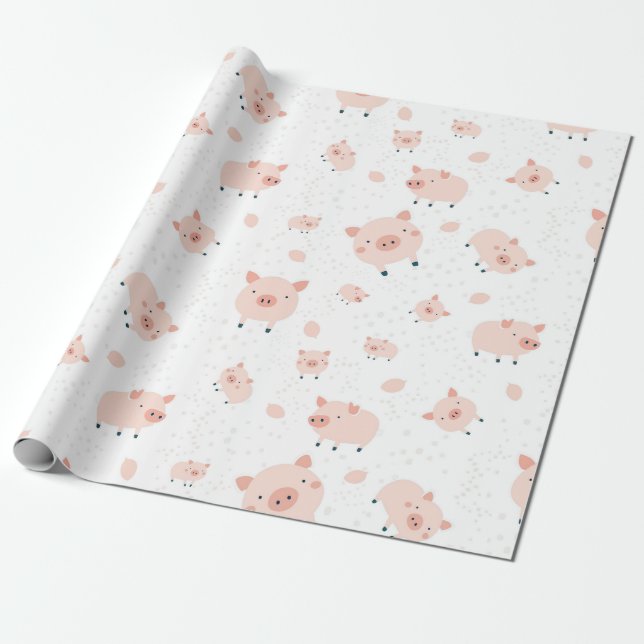 Papier Cadeau Motif cochons- fond blanc (Déroulé)