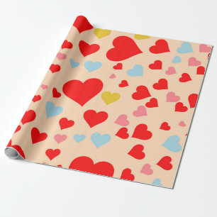 Papier Cadeau Motif Cœur Simple Coloré Rouge Rose Bleu Y2K