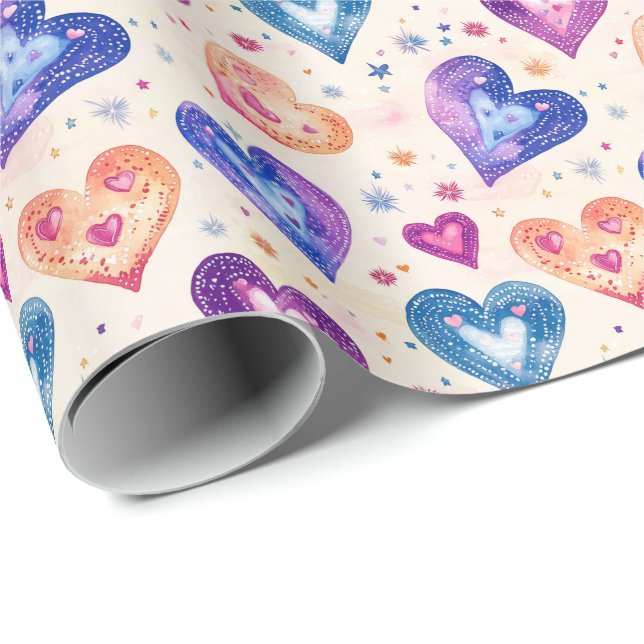 Papier Cadeau motif coeurs (Coin rond)