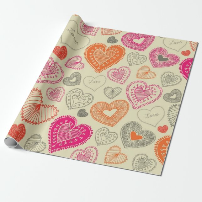 Papier Cadeau Motif cœurs (Déroulé)