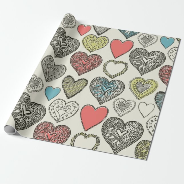Papier Cadeau Motif cœurs (Déroulé)