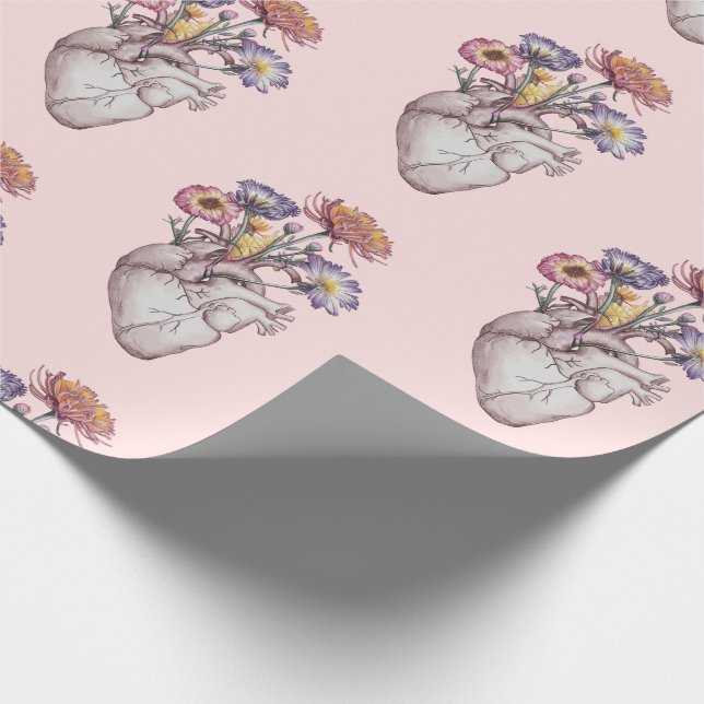 Papier Cadeau Motif coeurs fleurs                             (Coin)