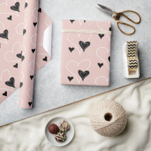 Papier Cadeau Motif Coeurs mignons Noir et Blanc