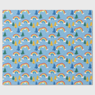 Papier Cadeau Motif coloré avec arcs-en-ciel et arbres