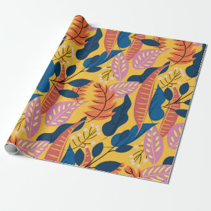 Papier Cadeau Motif coloré clair avec feuilles tropicaux, berri