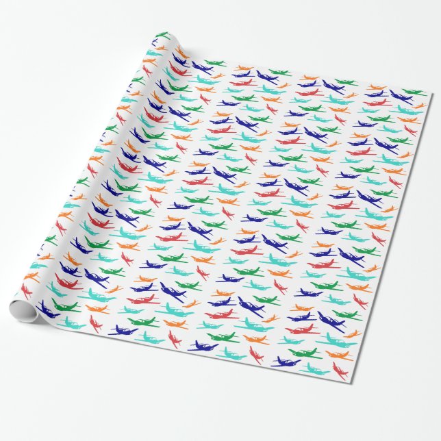Papier Cadeau Motif coloré d'avions (Déroulé)