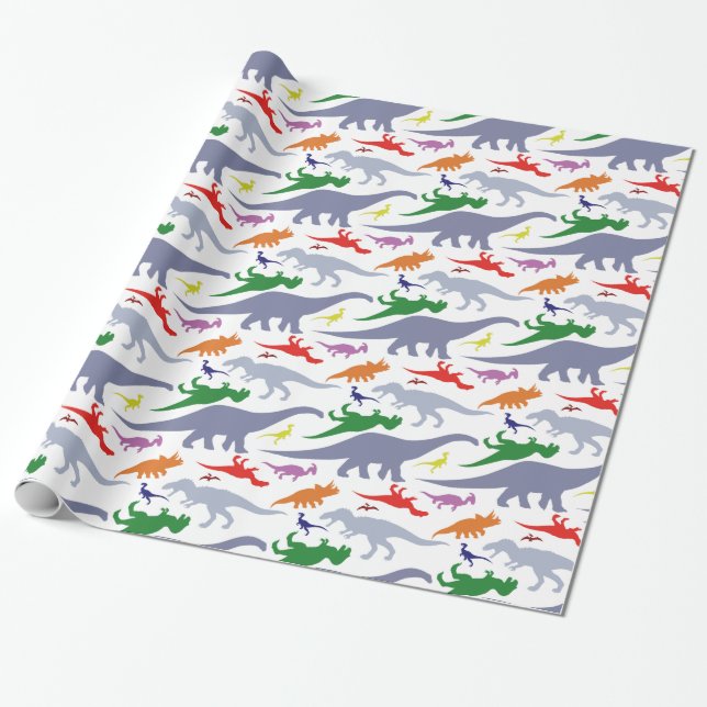 Papier Cadeau Motif coloré de dinosaure (lumière) (Déroulé)
