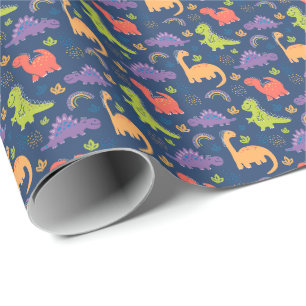Papier Cadeau Motif coloré de Dinosaures mignon