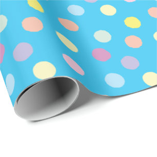Papier Cadeau Motif coloré de Dotty sur Bleu clair