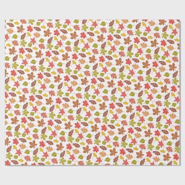 Papier Cadeau Motif Coloré de Feuilles d'Automne (Plat)