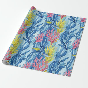 Papier Cadeau Motif Coloré de la Vie Marine Côtière (1)