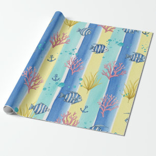 Papier Cadeau Motif Coloré de la Vie Marine Côtière (10)