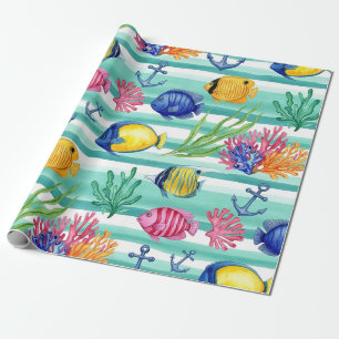 Papier Cadeau Motif Coloré de la Vie Marine Côtière (5)