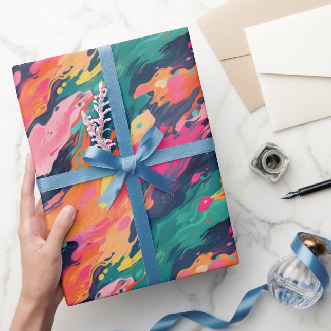Papier Cadeau Motif coloré de peinture humide (Cadeaux)