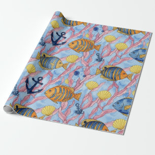 Papier Cadeau Motif Coloré de Vie Marine Côtière (9)
