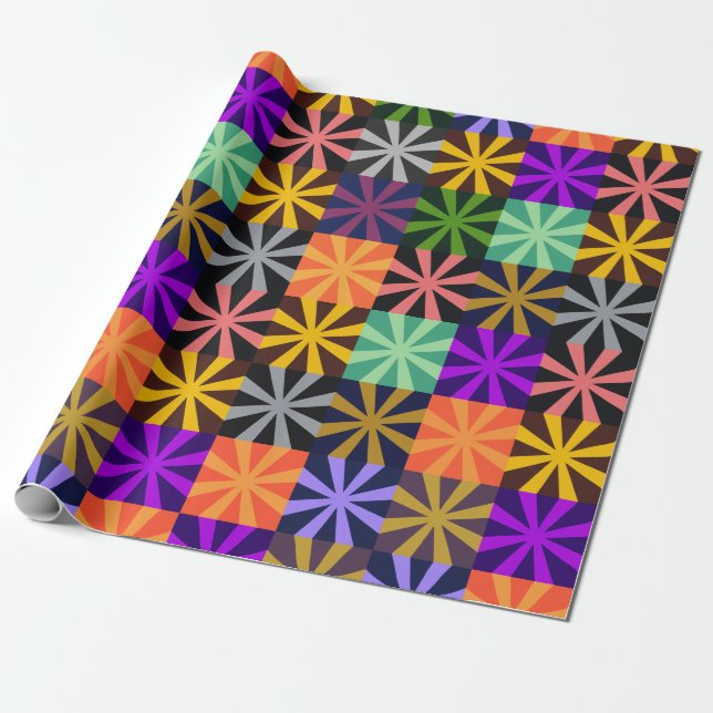 Papier Cadeau Motif coloré d'étoile de fleur (Déroulé)