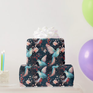 Papier Cadeau Motif coloré d'oiseaux-mouches et de fleurs d'hive