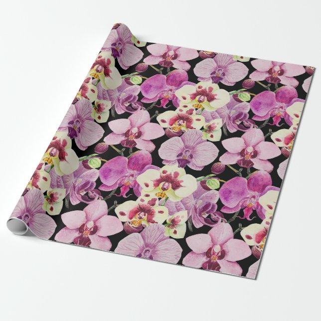Papier Cadeau Motif coloré orchidée (Déroulé)
