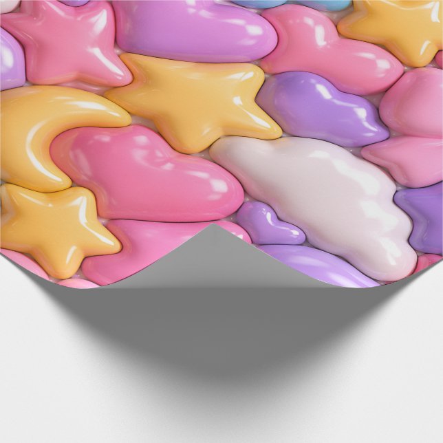 Papier Cadeau Motif complet de bonbons 3D mignons (Coin)