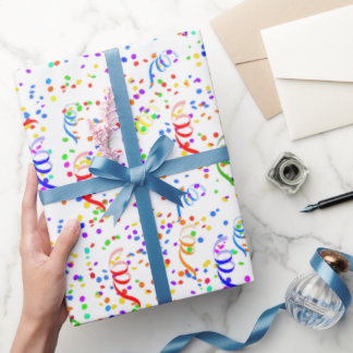 Papier Cadeau Motif Confetti et Streamers colorés