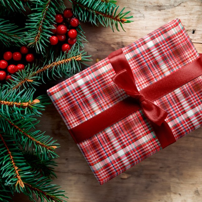Papier Cadeau Motif confortable à plat rouge et blanc (Cozy Red and White Plaid Flannel Pattern Wrapping Paper)