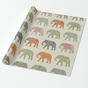 Papier Cadeau Motif contemporain d'éléphant animal coloré