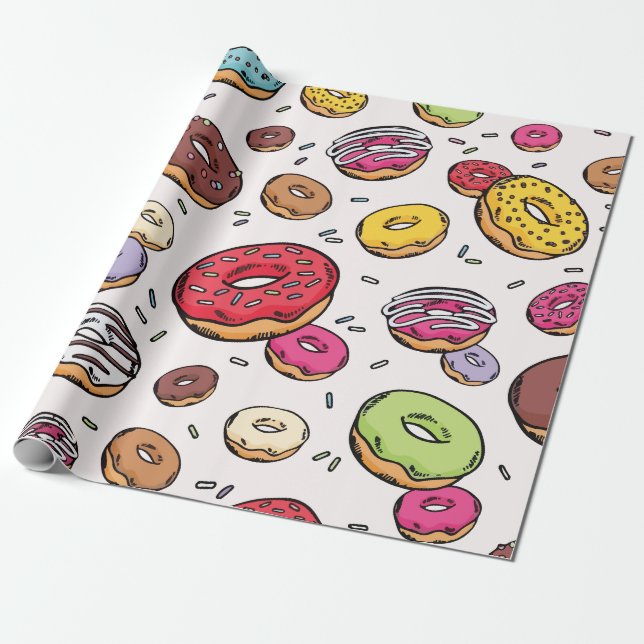 Papier Cadeau Motif continu de donuts (Déroulé)