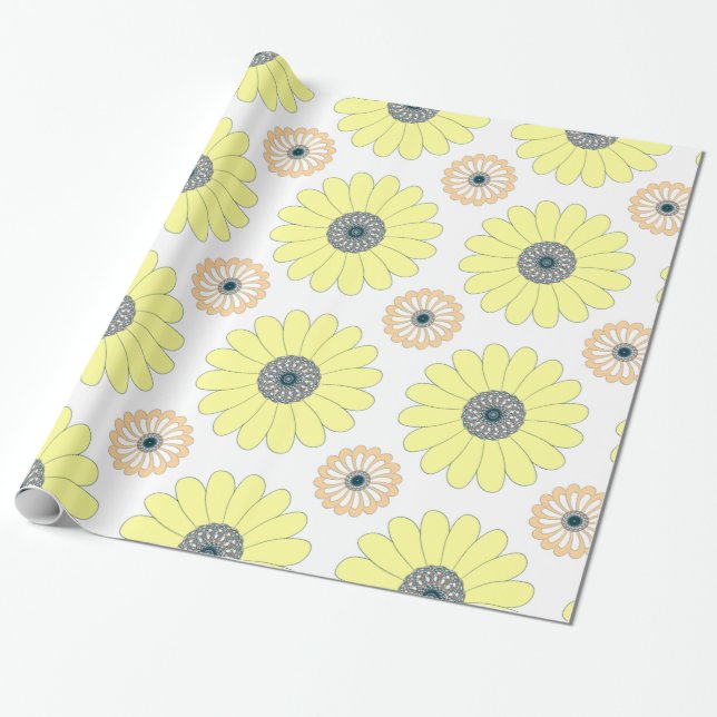 Papier Cadeau Motif continu de tournesols (Déroulé)