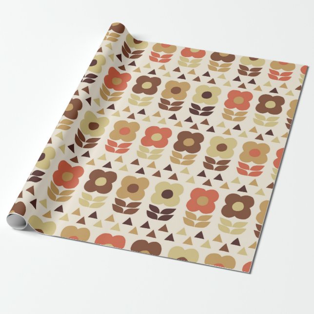 Papier Cadeau Motif continu fleurs rétro (Déroulé)