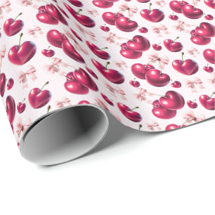 Papier Cadeau Motif Coquette Cerise Arc Rose
