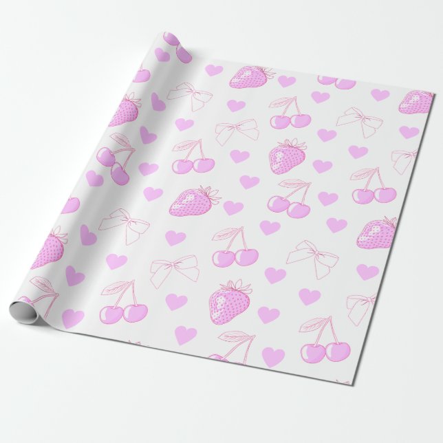 Papier Cadeau Motif Coquette Cherry & Strawberry (Déroulé)