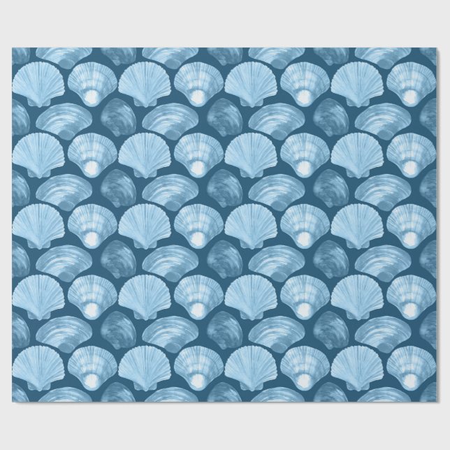 Papier Cadeau Motif Coquillage de Mer Bleu (Plat)