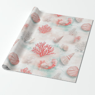 Papier Cadeau Motif Coquillages et Vagues Océaniques (7)