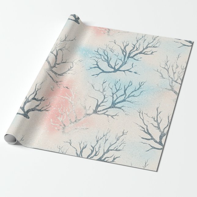 Papier Cadeau Motif corail côtier à l'aquarelle Boho Luxe (1) (Déroulé)