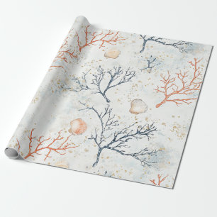 Papier Cadeau Motif corail côtier à l'aquarelle Boho Luxe (2)