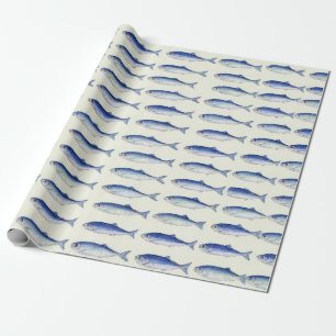 Papier Cadeau Motif côtier minimal horizontal Sardines bleues