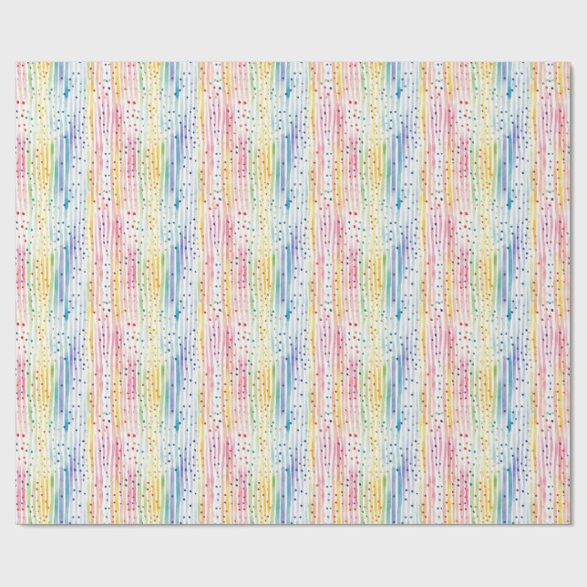 Papier Cadeau Motif couleur aquarelle avec points et rayures (Plat)