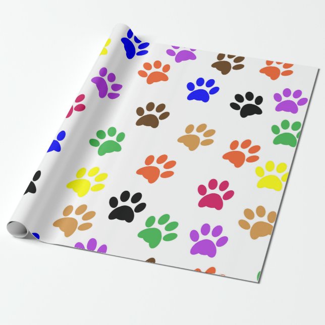 Papier Cadeau Motif couleur Empreinte de patte chien (Déroulé)