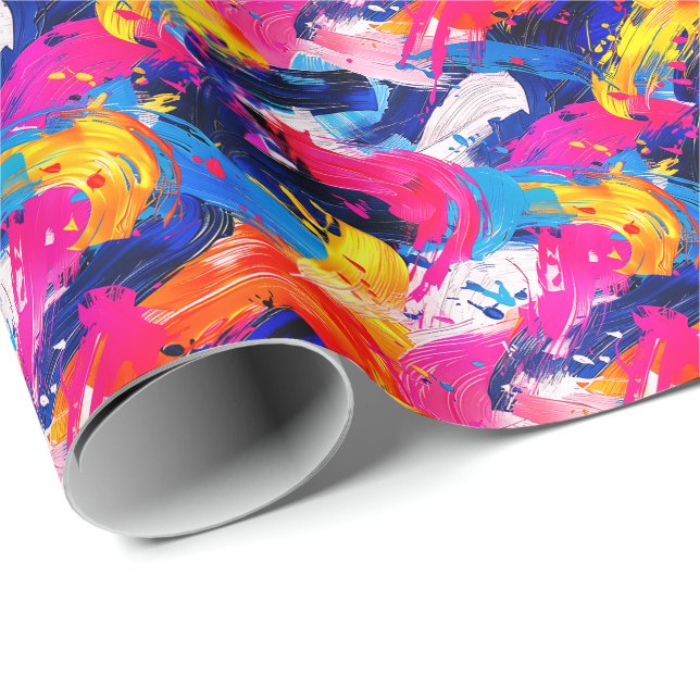 Papier Cadeau motif coups de pinceaux (Coin rond)