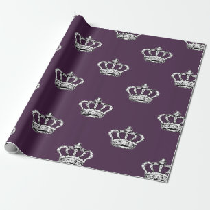 Papier Cadeau Motif Couronne Violet Royal sur Fond Violet