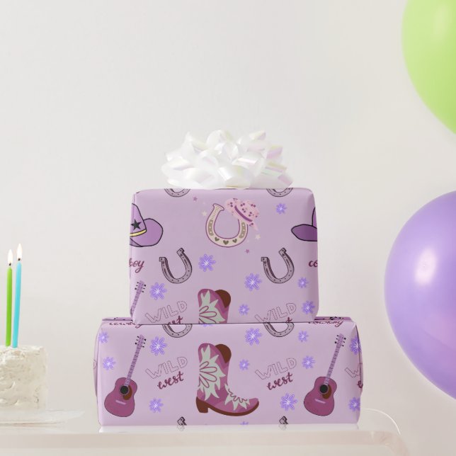Papier Cadeau Motif Cowboy Violet Far West  (Cadeaux de fête)