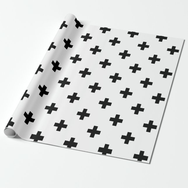 Papier Cadeau Motif croisé suisse noir et blanc (Déroulé)