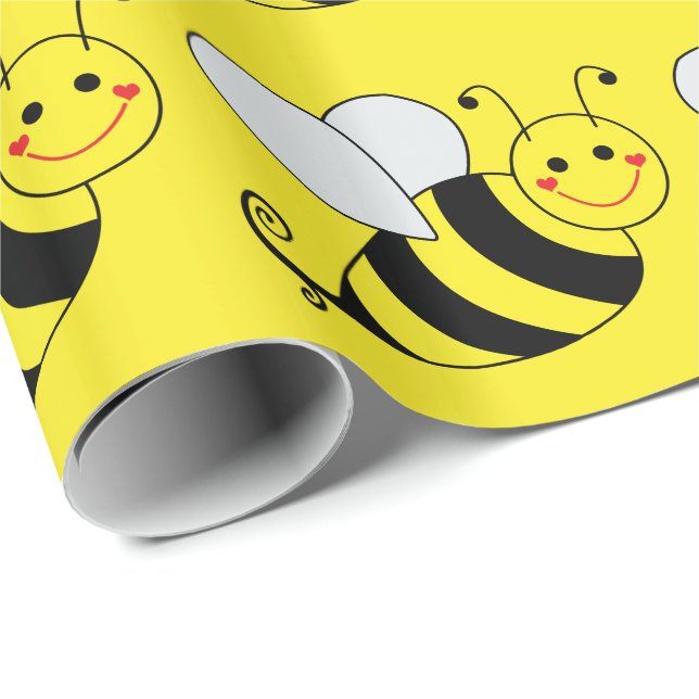 Papier Cadeau Motif d'abeilles mignonne (Coin rond)