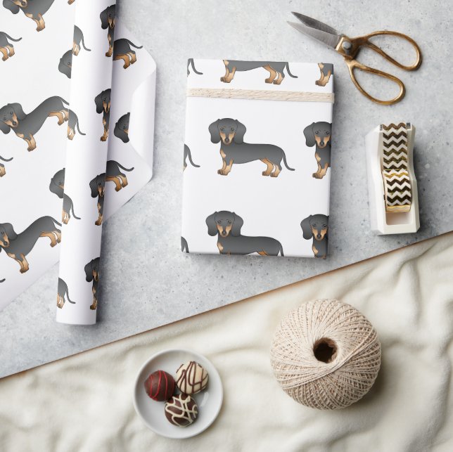 Papier Cadeau Motif Dachshund Dog noir et tan lisse (Artisanat)